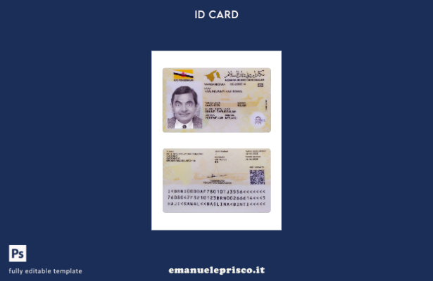 modello presente della carta d'identità del Brunei in stile verificato